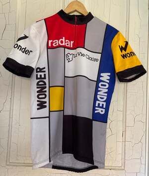 VINTAGE 1980s Santini La Vie Claire Cycling Jersey Wonder Radar Mondrian Italy